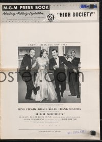 9y0502 HIGH SOCIETY pressbook 1956 Frank Sinatra, Bing Crosby, Grace Kelly, Armstrong, with herald!