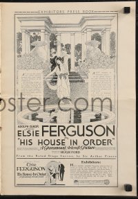 9y0503 HIS HOUSE IN ORDER pressbook 1920 Ackers art of Elsie Ferguson, Holmes Herbert, ultra rare!