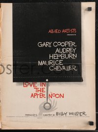 9y0519 LOVE IN THE AFTERNOON pressbook 1957 Gary Cooper, Audrey Hepburn, cover art by Saul Bass!