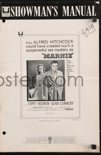 9y0524 MARNIE pressbook 1964 Sean Connery & Tippi Hedren in Hitchcock's suspenseful sex mystery!