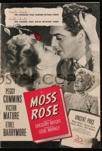 9y0526 MOSS ROSE pressbook 1947 Peggy Cummins, Victor Mature, Ethel Barrymore, murder mystery!