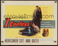 9z0689 I CONFESS 1/2sh 1953 Alfred Hitchcock, art of Montgomery Clift standing by Anne Baxter!