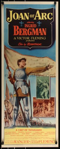 9z0825 JOAN OF ARC insert 1948 classic art of Ingrid Bergman in full armor with banner!