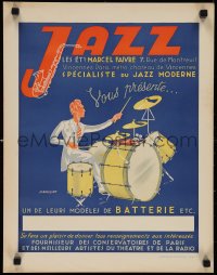 9z0272 JAZZ LES ETS MARCEL FAIVRE 17x21 French advertising poster 1950s drummer by J. Rassiat!