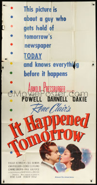 1a1701 IT HAPPENED TOMORROW 3sh 1944 Dick Powell, Linda Darnell, directed by Rene Clair, ultra rare!