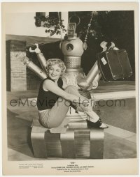 1a1513 GOG candid 8x10.25 still 1954 great image of sexy Doris Dowling sitting on funky robot's lap!