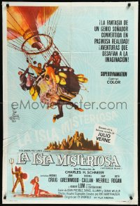 1a1687 MYSTERIOUS ISLAND Argentinean 1961 Ray Harryhausen, Jules Verne, hot-air balloon art, rare!