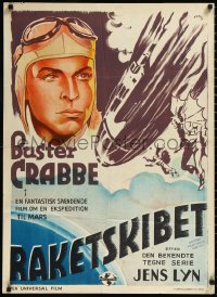 1a2351 MARS ATTACKS THE WORLD Danish 1938 Koppel art of Buster Crabbe as Flash Gordon, ultra rare!