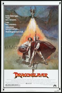 1a1159 DRAGONSLAYER 1sh 1981 cool Jeff Jones fantasy artwork of Peter MacNicol w/spear & dragon!