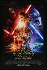 1a2491 FORCE AWAKENS int'l advance DS 1sh 2015 Star Wars: Episode VII, Ford, Fisher, cool montage!