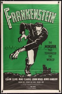 1a1197 FRANKENSTEIN 1sh R1960s great full-length horror art of Boris Karloff as the monster!