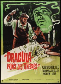 1a0295 DRACULA PRINCE OF DARKNESS French 1p R1960s art of Christopher Lee + man driving stake!