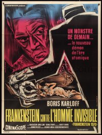 1a0307 FRANKENSTEIN 1970 French 1p R1960s great art of Boris Karloff & monster hand attacking girl!