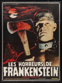 1a0327 HORROR OF FRANKENSTEIN French 1p R1970s Hammer horror, great close up of monster with axe!