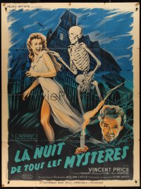 1a0333 HOUSE ON HAUNTED HILL French 1p 1959 different Roger Soubie art of skeleton & sexy girl!