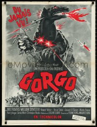 1a2407 GORGO French 24x32 1961 great artwork of giant fire-breathing monster terrorizing city!