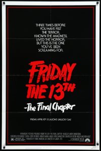 1a1199 FRIDAY THE 13th - THE FINAL CHAPTER 1sh 1984 slasher sequel, this is Jason's unlucky day!