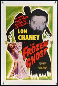 1a0115 FROZEN GHOST linen 1sh R1954 Lon Chaney Jr, Elena Verdugo, it'll turn your blood to ice-water!