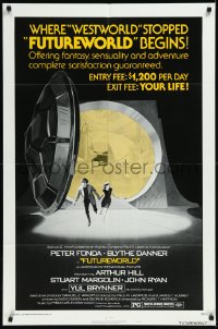 1a1208 FUTUREWORLD style B 1sh 1976 different art of Peter Fonda & Blythe Danner escaping!