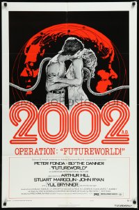 1a1209 FUTUREWORLD style C 1sh 1976 different sexy art of Peter Fonda & Blythe Danner in 2002 A.D.!