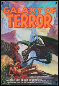 1a1210 GALAXY OF TERROR 1sh 1982 Roger Corman, Charo fantasy art of monsters attacking sexy woman!