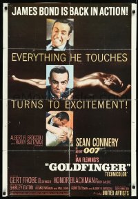 1a1221 GOLDFINGER 1sh 1964 three images of Sean Connery as James Bond 007 with a flat finish!