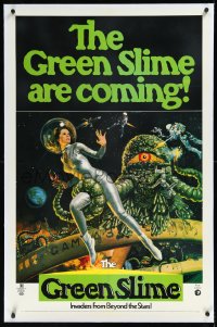 1a0122 GREEN SLIME linen 1sh 1969 classic cheesy sci-fi movie, Livoti art of sexy astronaut & monster!