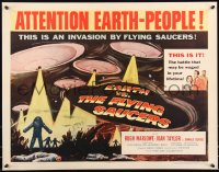 1a0188 EARTH VS. THE FLYING SAUCERS style A 1/2sh 1956 sci-fi classic, cool art of UFOs & aliens!