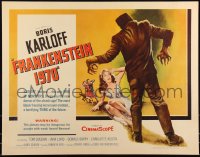 1a2109 FRANKENSTEIN 1970 1/2sh 1958 Boris Karloff, great art of monster attacking sexy girl, rare!