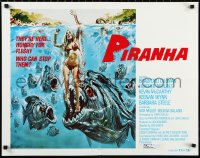 1a2144 PIRANHA int'l 1/2sh 1978 Roger Corman, Larkin art of man-eating fish attacking sexy girl!