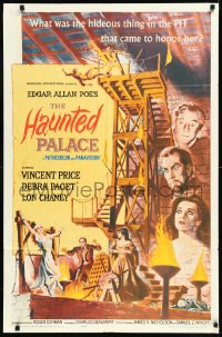 1a1229 HAUNTED PALACE 1sh 1963 Vincent Price, Lon Chaney, Edgar Allan Poe, cool horror art!