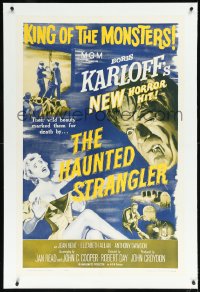 1a0124 HAUNTED STRANGLER linen 1sh R1962 creepy Boris Karloff marked their death by their wild beauty!