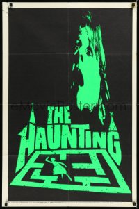 1a1230 HAUNTING teaser 1sh 1963 cool dayglo image of scared Julie Harris over the title!