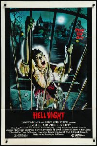 1a1231 HELL NIGHT 1sh 1981 artwork of Linda Blair trying to escape haunted house by Jarvis!