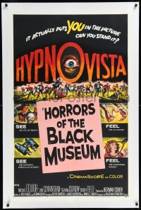 1a0127 HORRORS OF THE BLACK MUSEUM linen 1sh 1959 amazing new dimension in screen thrills, Hypno-Vista