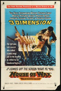 1a1238 HOUSE OF WAX 3D 1sh 1953 art of monster & sexy girls kicking off the movie screen!