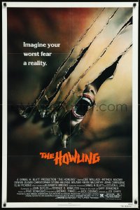 1a1239 HOWLING 1sh 1981 Joe Dante, cool art of screaming female tranforming into a werewolf!