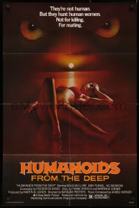 1a1241 HUMANOIDS FROM THE DEEP 1sh 1980 art of monster looming over sexy girl on beach!