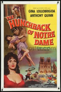 1a1242 HUNCHBACK OF NOTRE DAME 1sh 1957 Anthony Quinn as Quasimodo, sexy Gina Lollobrigida!