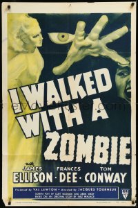 1a1246 I WALKED WITH A ZOMBIE 1sh R1952 classic Val Lewton & Jacques Tourneur voodoo horror!