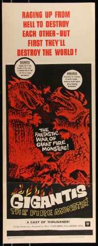 1a1775 GIGANTIS THE FIRE MONSTER insert 1959 Rehberger art of Godzilla breathing flames at Angurus!