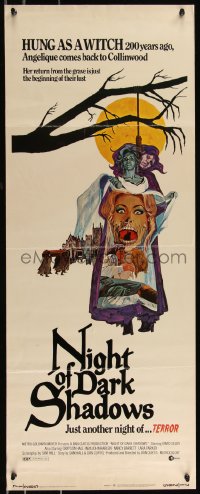 1a1795 NIGHT OF DARK SHADOWS insert 1971 wild freaky art of the woman hung as a witch 200 years ago!