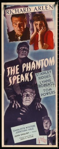 1a1798 PHANTOM SPEAKS insert 1945 Richard Arlen, science brings the dead to life, ultra rare!