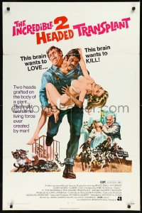 1a1249 INCREDIBLE 2 HEADED TRANSPLANT 1sh 1971 one brain wants to love, the other wants to kill!