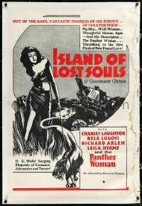 1a0133 ISLAND OF LOST SOULS linen 1sh R1951 different art of sexy Panther Woman Kathleen Burke, rare!