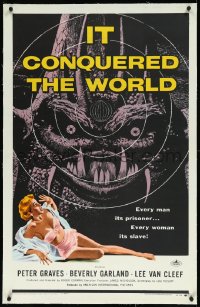 1a0134 IT CONQUERED THE WORLD linen 1sh 1956 Roger Corman, Kallis art of wacky monster & sexy girl!