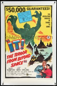 1a0135 IT! THE TERROR FROM BEYOND SPACE linen 1sh 1958 $50,000 guaranteed if you can prove IT!