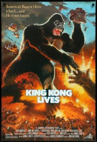 1a2554 KING KONG LIVES 1sh 1986 great artwork of huge unhappy ape attacked by army!