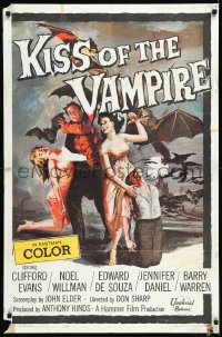 1a1265 KISS OF THE VAMPIRE 1sh 1963 Hammer, cool art of devil bats attacking by Joseph Smith!