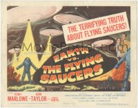 1a0718 EARTH VS. THE FLYING SAUCERS TC 1956 Harryhausen sci-fi classic, cool art of UFOs & aliens!